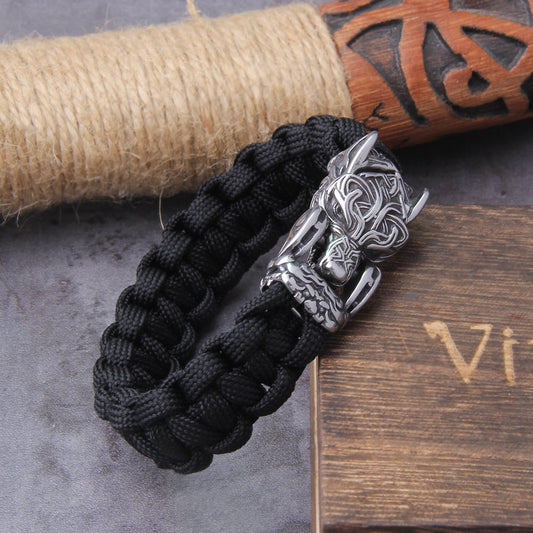 Fenrir Wolf Head Braided Bracelet
