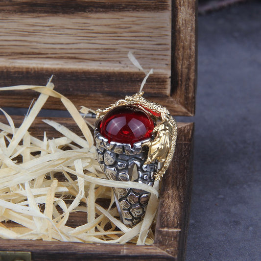 Golden Dragon Red Crystal Ring