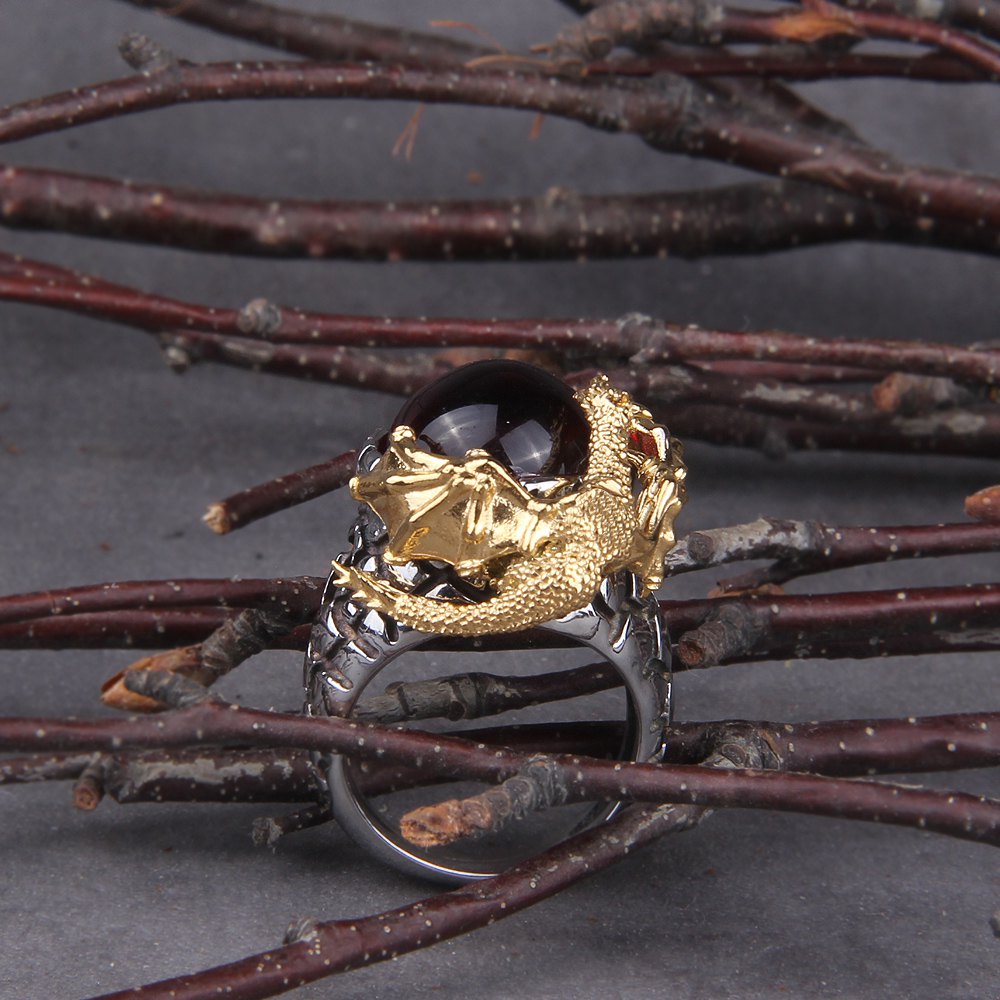 Golden Dragon Red Crystal Ring