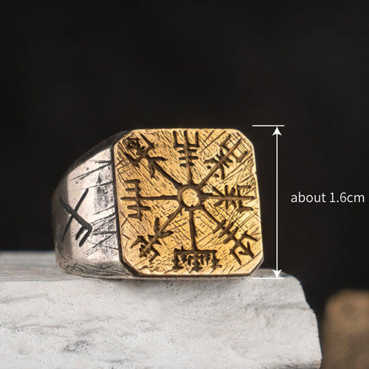 S925 Silver Vegvisir Runes Ring