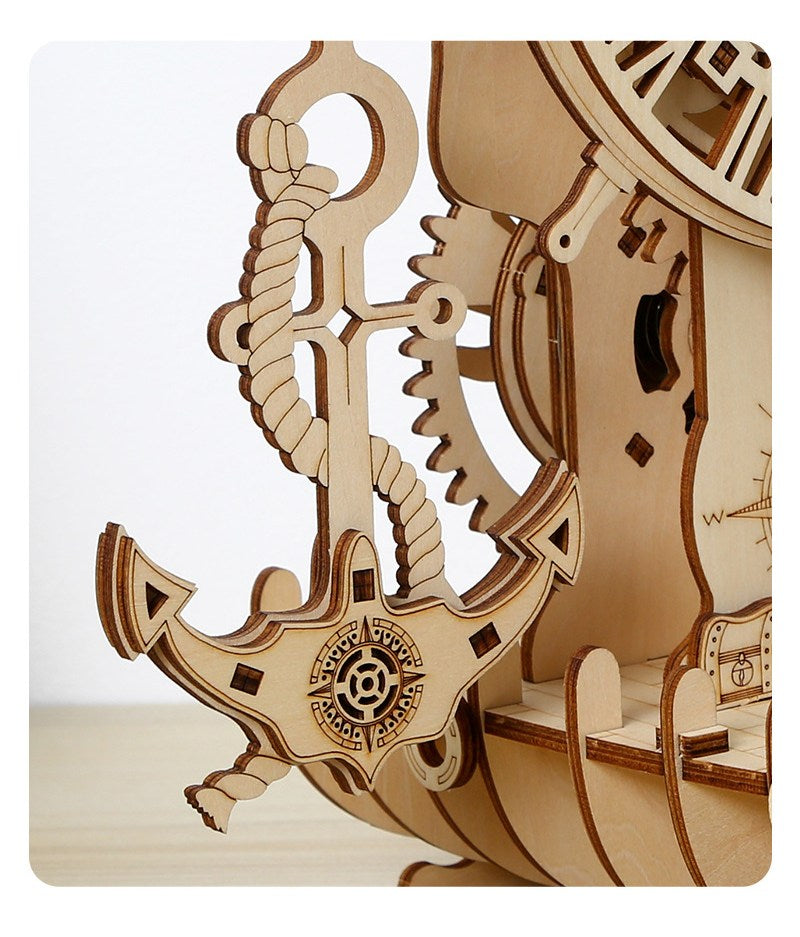 Viking Pirate Ship Clock (3D wooden puzzle)