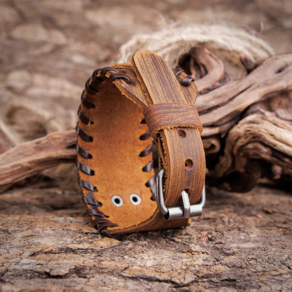 Vegvisir Runes Wide Leather Bracelet