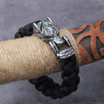 Fenrir Wolf Head Braided Bracelet
