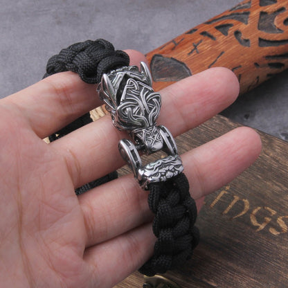 Fenrir Wolf Head Braided Bracelet