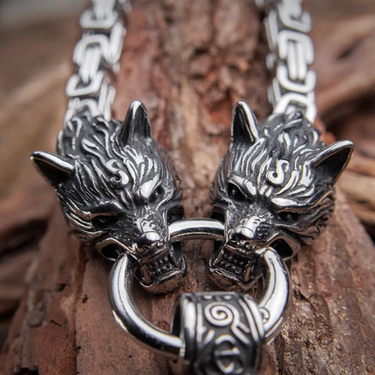Mjolnir Thor's Hammer Wolf Necklace