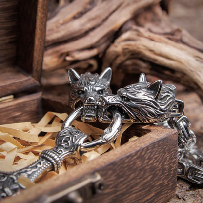 Mjolnir Thor's Hammer Wolf Necklace