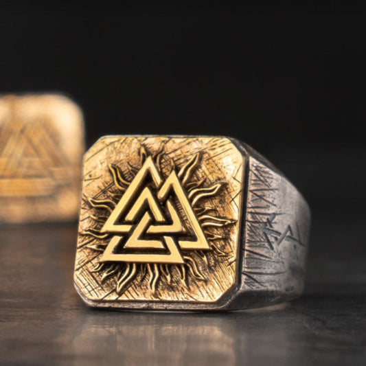 S925 Silver Triple Valknut Ring